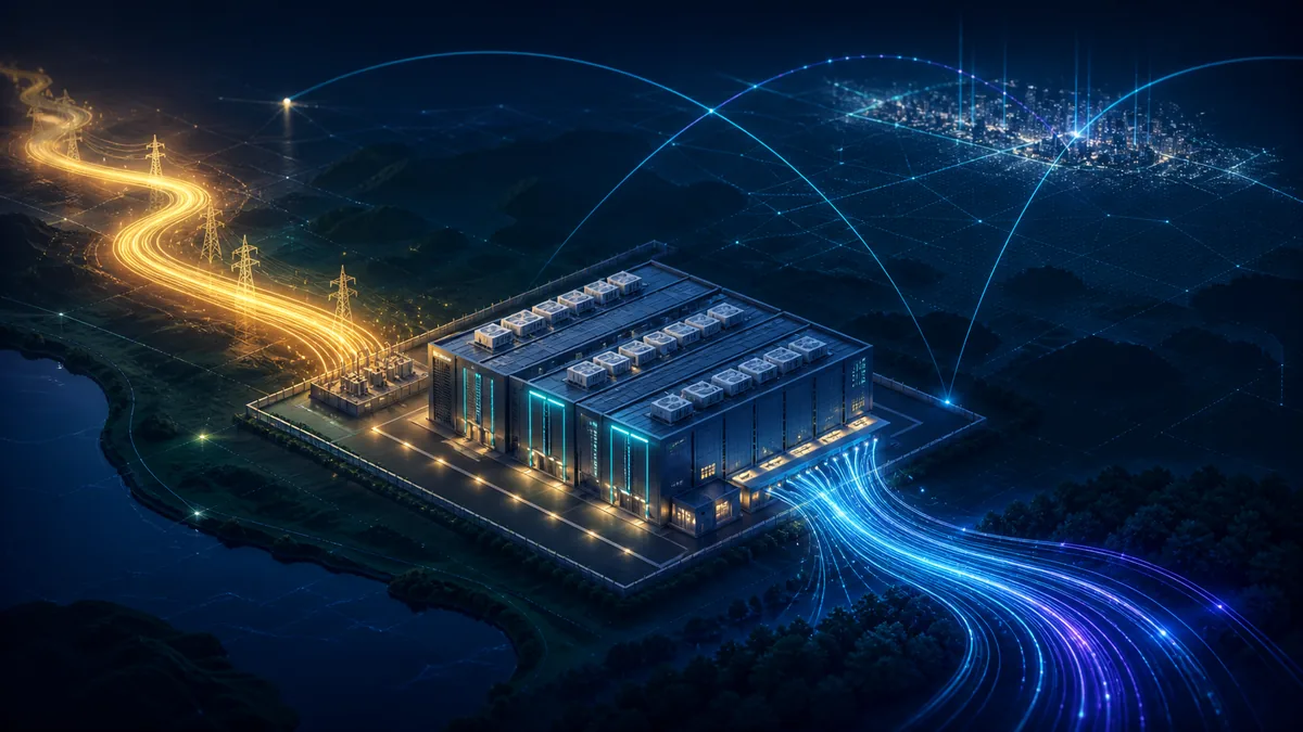 AIデータセンター候補地の電力と通信を同時に確認する図